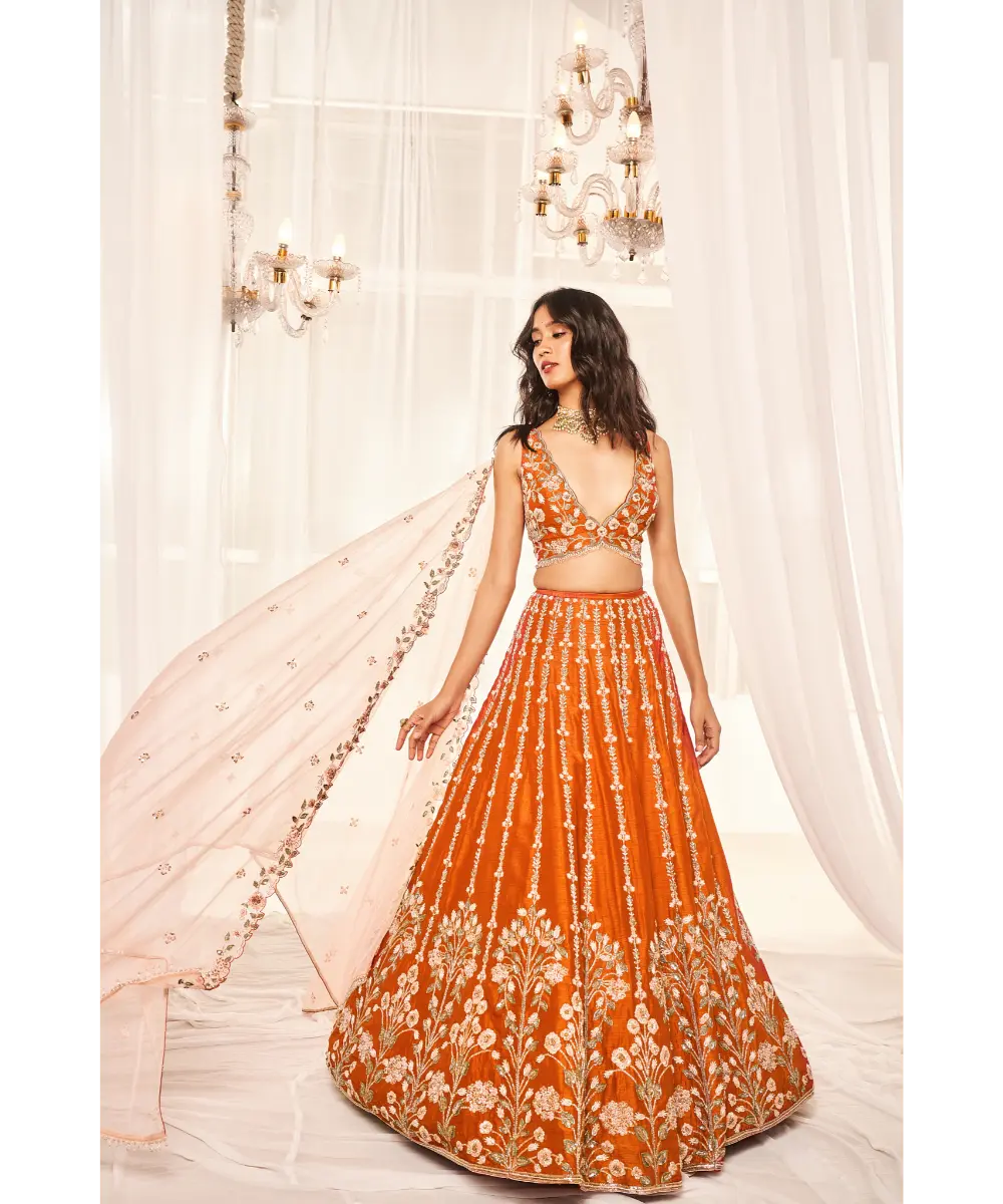 DISHA MUCHHALA- Burnt Orange Bridal Set